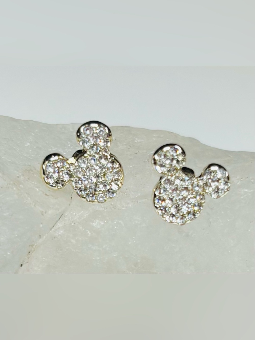 Gold Plated Crystal Pave’ Disney outraced Mickey Mouse Stud Earrings Pierced Ear